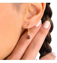 Garnet Model Damla Kesim Tırnaklı Tek Taş Pırlanta Sallantılı Küpe
