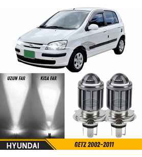 Hyundai Getz 2002–2011 Mercekli Far Ampulü Led Xenon Beyaz Şimşek Etkili CSP Led Lamba Uzun Kısa