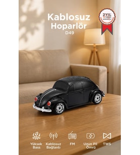 Torima Bluetooth Hoparlör Retro Araba Vosvos USB TF FM Speaker D49 Siyah