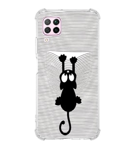 Huawei P40 Lite  Köşe Korumalı Antişok Kapak Çizgi Kedi (Beyaz) Tasarımlı Şeffaf Kılıf