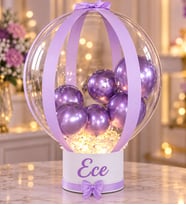 Kişiye Özel İsimli LED Işıklı Lila Balon Kutusu Bobo Balon Kıza Sevgiliye Arkadaşa Hediye