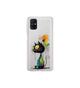Samsung Galaxy M51 ile Uyumlu Splash Kedi Tasarımlı Şeffaf Silikon Kılıf