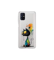 Samsung Galaxy M51 ile Uyumlu Splash Kedi Tasarımlı Şeffaf Silikon Kılıf