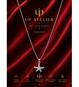 Up Atelier 925 Ayar Gümüş İthal Zincirli Zirkon Taşlı Deniz Yıldızı Model