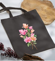BK Gift Çiçek Tasarımlı Antrasit Kumaş Bez Çanta, Baskılı Omuz Çantası, Alışveriş Çantası, Anneye Hediye-4