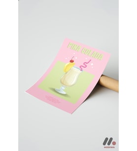 Pina Colada Kokteyl Posteri, Çerçevesiz Yüksek Kalite Duvar Afişi - Mutfak Dekorasyonu