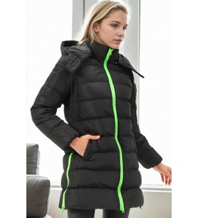 Dewberry Kadın %100 Polyester Kaban Siyah-Yeşil Z6770 Günlük Dış Giyim, Katmanlı Kombin, Şehir ve Ofis Stili