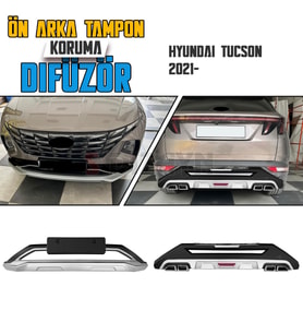 S-Dizayn Hyundai Tucson Ön ve Arka Tampon Koruma Difüzör Seti 2021 Üzeri A+ Kalite (Karışık)