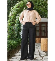 1067-Denim Bol Paça Pantolon Siyah