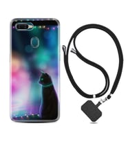 Oppo A5S A15 A16 A54 A55 A73 A74 Kılıf Boyun Askılı Silikon Window Cat 1787