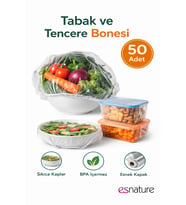 Esnature Streç Lastikli Buzdolabı Poşeti Tabak Tencere Gıda Saklama Bonesi 50 Adet Pratik Koruyucu (Şeffaf)