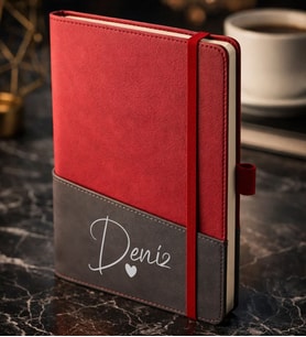 BK Gift Kişiye Özel Kırmızı Termo Deri Defter -13, Kartvizit Bölmeli, Çizgili Ivory Kağıt