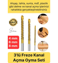 Premium Çok Amaçlı 3'lü Freze Matkap Uç Seti Ahşap Tahta Delme Titanyum Kanal Açma Sunta Mdf Oyma