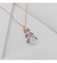 Gümüş Taşlı Yaprak Ve Beyaz Çiçek Model Kolye 925 Ayar (Karışık)