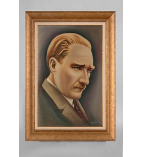 Altın Varaklı Paspartulu Çerçeveli Atatürk Tablo nt755