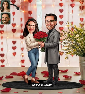 BK Gift Kişiye Özel Sevgili Karikatürlü Ahşap Biblo -31, Fotoğraftan Karikatür, Sevgililer Günü Hediyesi, Ev Hediyesi