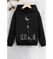 Çocuk Uzay Temalı Baskılı Sweatshirt (Siyah)