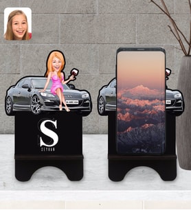 BK Gift Kişiye Özel Plakalı Kadın Mazda RX-8 Karikatürlü Ahşap Biblo Telefon Standı-1