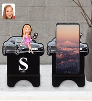 BK Gift Kişiye Özel Plakalı Kadın Mazda RX-8 Karikatürlü Ahşap Biblo Telefon Standı-1