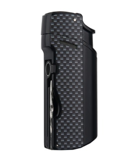 Quantoro Tek Torch Pürmüz Delicili/İğneli Siyah Karbon Desenli Metal Puro Çakmağı