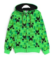 Minecraft Creeper Desenli Fermuarlı Unisex Çocuk Ceket 5 - 13 Yaş Yeşil