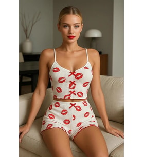 Amora Secret Dudak Desenli Şortlu Pijama Takımı