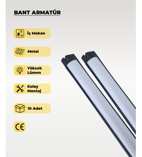 36W Siyah Led Bant Armatür Sarı Işık - 10 Adet