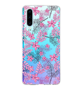 Huawei P30 Uyumlu Kapak Floral Pembe Tasarımlı Şeffaf Silikon Kılıf