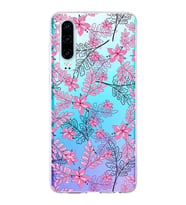 Huawei P30 Uyumlu Kapak Floral Pembe Tasarımlı Şeffaf Silikon Kılıf