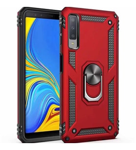 Galaxy A7 2018 Kılıf Yüzüklü Zırh Tank Vega (Kırmızı)