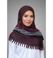 Bordo Pratik Hazır Geçmeli Tesettür Eşarp Kesik Elyaf Piliseli Çiçek Desenli 1818D4_16