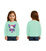 Unisex Hello Kity Baskılı Çocuk Swaetshirt 3 İplik Şardonlu (Mint Yeşili)