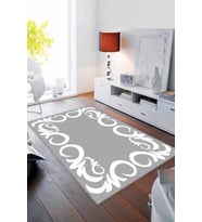Gri Çerçeveli Kaymaz Tabanlı Makinede Yıkanabilir Halı MK18 - 100 x 160 cm