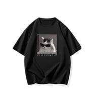 Baskılı Oversize Bisiklet Yaka T-shirt - Siyah