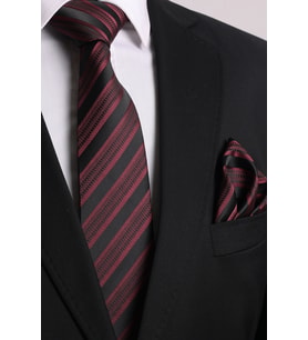 Esgue Hand Made 7.5 cm Bordo Siyah Çizgili Desen Kravat Mendil