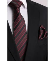 Esgue Hand Made 7.5 cm Bordo Siyah Çizgili Desen Kravat Mendil