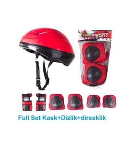 Çocuk Için Kask Dizlik Dirseklik Koruyucu Set Kırmızı Kırmızı