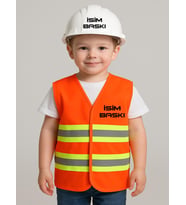 ÇOCUK İKAZ YELEĞİ VE BARET SETİ (baret rengi seçilebilir 6 renk mevcut) (A.Turuncu)