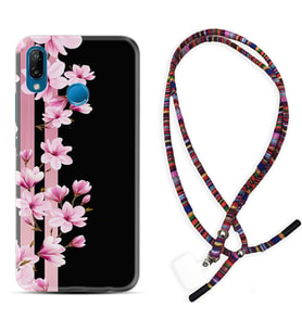 Huawei P20 Lite Mate 10 20 Lite Pro P40 Lite KılıfBoyun Asklı Rasta Silikon Pink Flowers 3 1393