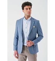 Koyu Mavi Örme Mono Yaka Çift Yırtmaç Likralı 6 Drop Slim Fit Dar Kesim Klasik Ceket 1002240138