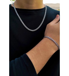 Ince Gurmet Erkek Çelik Zincir Kolye Ve Bileklik Set 4mm Eck06t