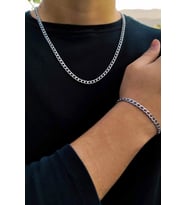 Ince Gurmet Erkek Çelik Zincir Kolye Ve Bileklik Set 4mm Eck06t
