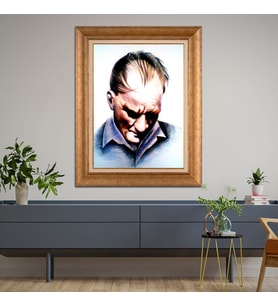 Altın Paspartulu Atatürk  Çerçeveli Tablo C330 (Gold)