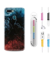 Oppo A5S A15 A16 A54 A55 A73 A74 Kılıf Kablo Koruma Spiral Silikon Red Blue Black Abstact 1386