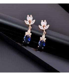 925 Ayar Gümüş Safir Taşlı Lotus Küpe
