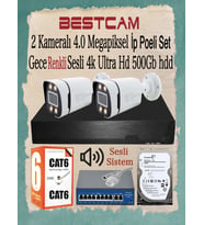 BESTCAM 2 Kameralı 4 Mega Piksel İP Poeli Set Gece Renkli Sesli 4K Ultra HD 500 GB HDD