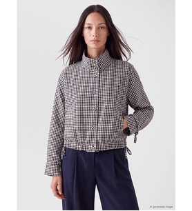 LCW EVERYDAY Ekru Dik Yaka Ekose Oversize Kadın Ceket