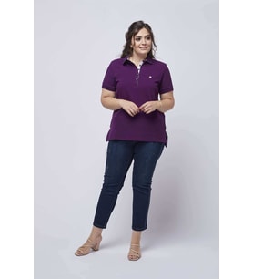 21305 Kısa Kollu Büyük Beden Lakost Kumaş T-Shirt Mor