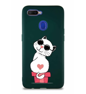 Oppo AX7 Soft Premier Kapak Coolcat Tasarımlı Silikon Kılıf - Yeşil (Şeffaf)