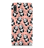 Samsung Galaxy M10 Uyumlu Lansman Kılıf Panda Tasarımlı İçi Kadife Kapak-Pembe (Şeffaf)